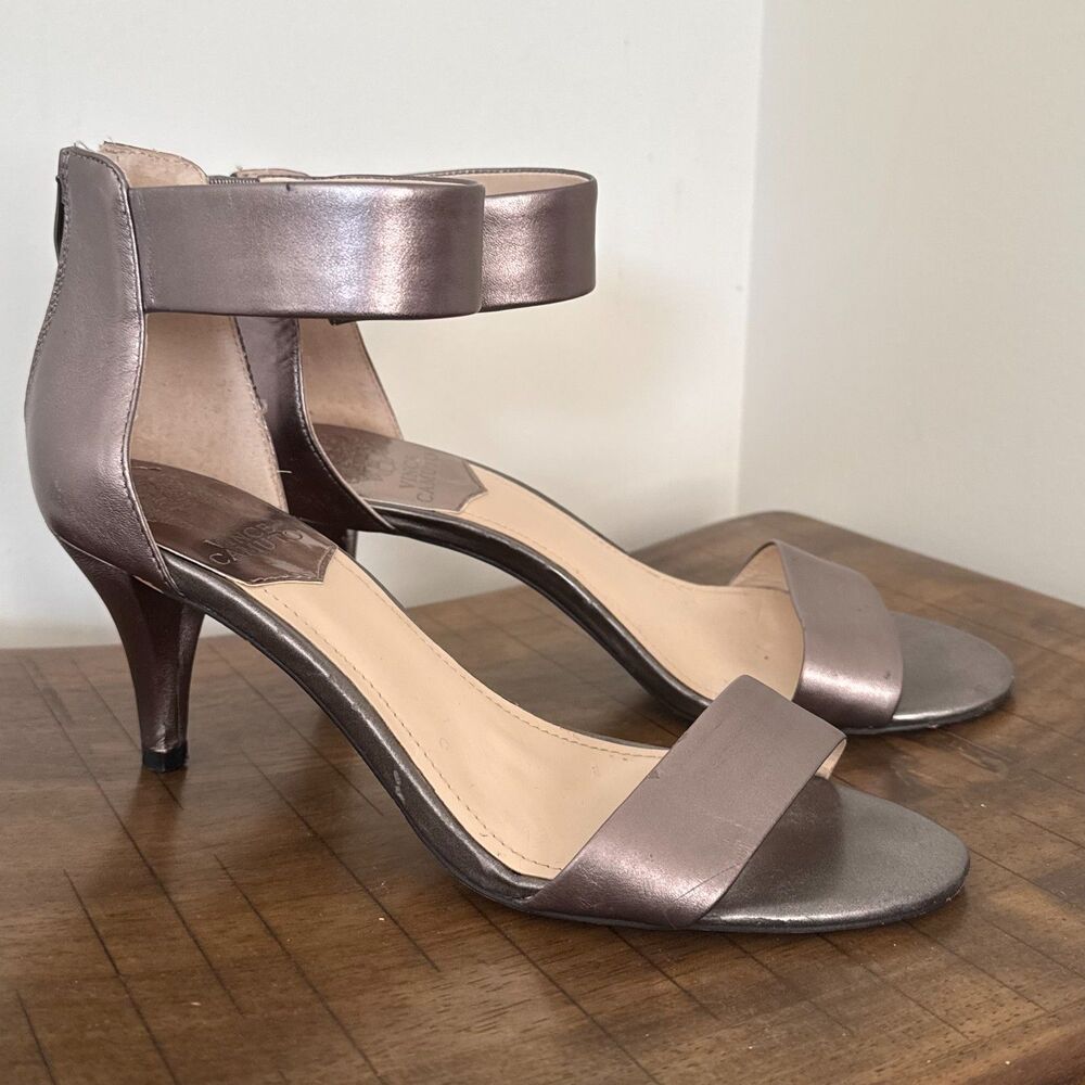 Vince Camuto Metallic Bronze Ankle Strap Heels Size 8.5 Leather Sandals